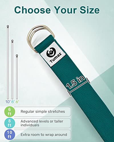 Tumaz Yoga Strap for Stretching with Adjustable D-Ring, 6/8/10 ft - color: 24.Teal, size: 6 Feet