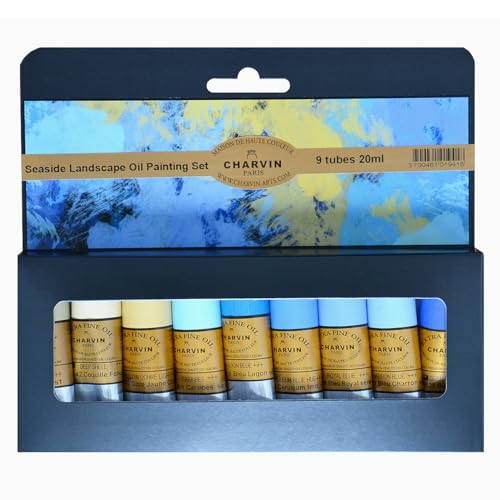Charvin Extra Fine Professional Oil Paint Set for Artists, Shades of Blue - Bonjour Set of 9, 20 ml Tubes, Finely Milled, Non-Yellowing Artist Oil Paints in French Riviera-Inspired Hues - color: Shades of Blue, size: 6.08 Fl Oz (Pack of 1)