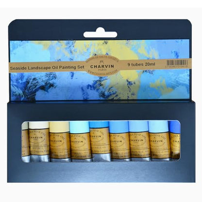 Charvin Extra Fine Professional Oil Paint Set for Artists, Shades of Blue - Bonjour Set of 9, 20 ml Tubes, Finely Milled, Non-Yellowing Artist Oil Paints in French Riviera-Inspired Hues - color: Shades of Blue, size: 6.08 Fl Oz (Pack of 1)