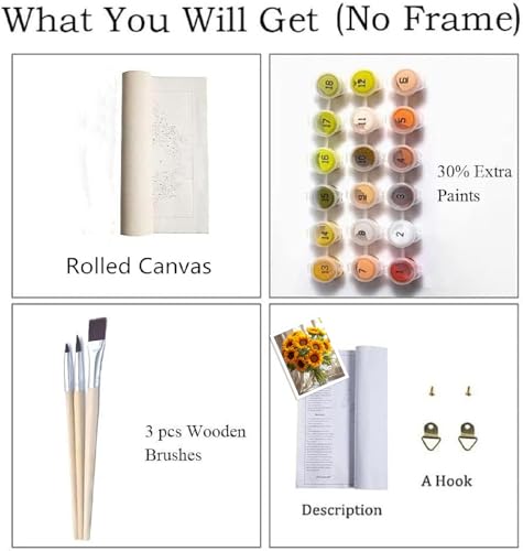 ZRIZQ Sunflower Paint by Numbers Kit for Adults Beginner,Flowers,16x20 | Full set with wooden brushes,rolled canvas,rich paints.Calming activity.Beginner friendly.Just open and paint. - color: 16"X20"Rolled Canvas(Frameless)-Flowers 3