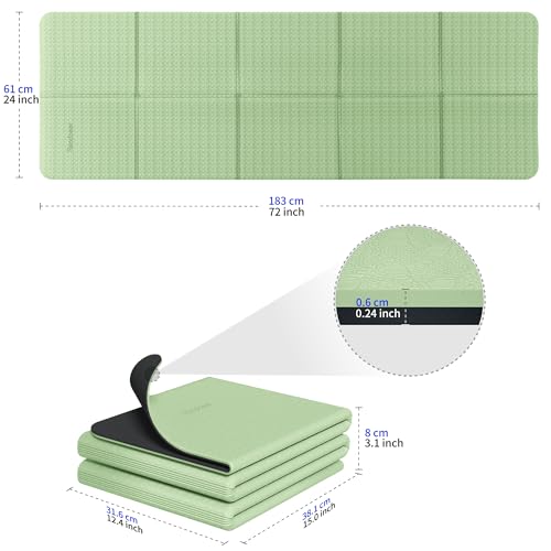 Readaeer Double Color Yoga Mat - 72"x24"x0.24" (6mm),Non-Slip TPE Exercise Mat - color: Green