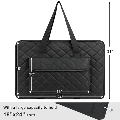 JJRING 18x24 Quilting Canvas Art Portfolio Case Bag, Black | Lightweight Portable Storage Case For Posters, Artwork, Drawing & Sketching Boards - size: 18*24