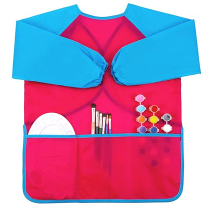 Zkptops Kid Art Smocks Waterproof Kids Painting Aprons Toddler Art Smock Kids Paint Smock with Long Sleeve 3 Roomy Pockets for Age 3-7 Years(Pink) - color: Y 1 Pack Pink