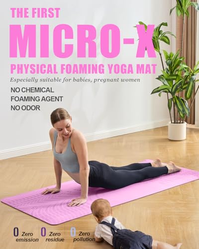 LOLLIPOP Thick Yoga Mat, Non-Slip Exercise Mat for Yoga, Pilates, Stretching Fitness & Exercise Mat with Easy-Cinch Carrier Strap - color: Dopamine Pink Lollipops, size: 24" Standard