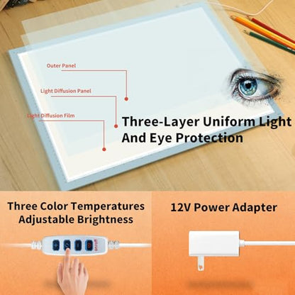 A2 Light Board for Diamond Painting, Super Bright Magnetic Light Pad, 12V2A Adapter Dimmerable，Lightbox for Tracing and Drawing, Corded Light Table for Sketching, Animation, Weeding Vinyl - size: 25.39"L x 18.31"W x 0.3"H