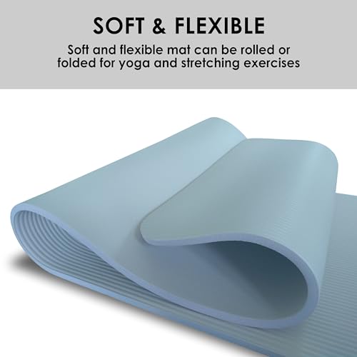 YAMAZEN 72"X24" Extra Thickness Yoga Workout Mat for Home Gym Exercise | All Purpose Mat with Strap | 10mm(2/5") / 15mm(3/5") Thickness - color: Ice Blue