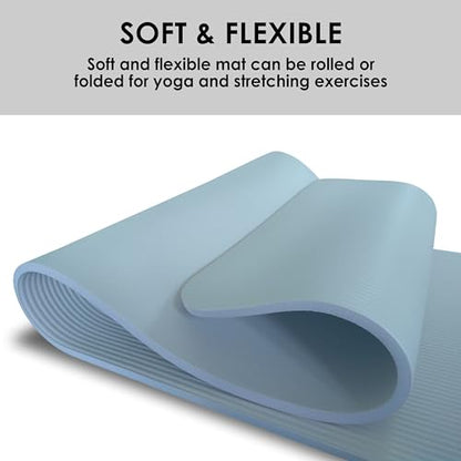 YAMAZEN 72"X24" Extra Thickness Yoga Workout Mat for Home Gym Exercise | All Purpose Mat with Strap | 10mm(2/5") / 15mm(3/5") Thickness - color: Ice Blue