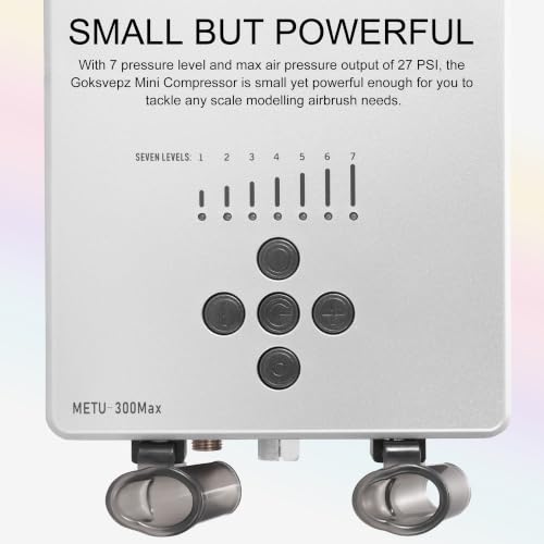 Goksvepz Airbrush Kit with Air Compressor, Portable 27PSI 7 Pressure Levels with 11 Paint 35dB Ultra-Quiet Dual-Action 0.3mm Airbrush Spray Gun for Beginners,Painting,Models,Nail,Makeup & Cake Decor - color: MEYU-300Max with 11pc paint