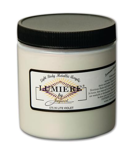 Jacquard Lumiere 8oz Fabric Paint Hi Lite Violet - Metallic Paint for Fabric Paper Wood Ceramic and Metal - Light-bodied Metallic Acrylic Paint - Lightfast & Vibrant Metallic Acrylic Paints - color: Hi Lite Violet, size: 8 Fl Oz (Pack of 1)