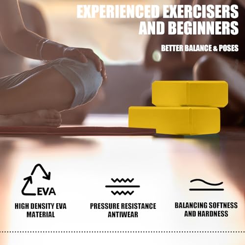 Septo 2 Pcs Yoga Blocks, 9x6x3 Inch Foam Blocks for Pilates - color: Yellow