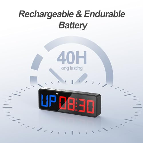 ANJANK Small Portable Gym Timer Clock, Strong Magnet, Workout Interval Timer with Powerful Battery, Stopwatch, Remote Control, Adjustable Brightness, Fitness Digital Timer for Home/Garage/Boxing