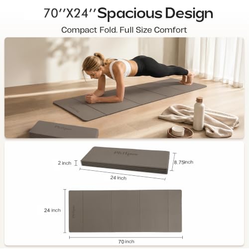 Foldable Yoga Mat, 70''x24''x0.24''(6mm）Non-slip POE Exercise Mat - color: Deep Coffee