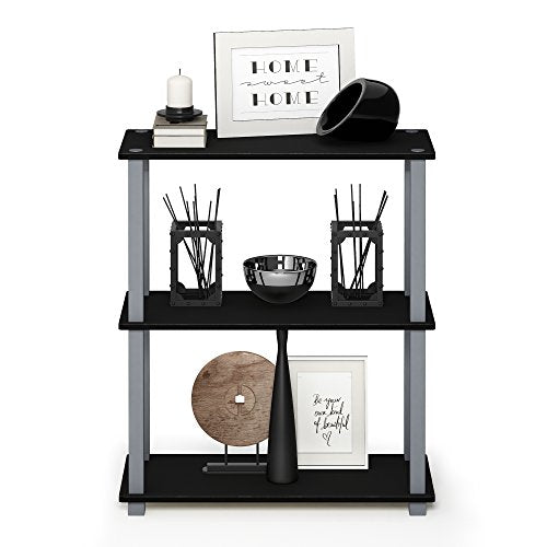 Furinno TURN-S-TUBE 보관 선반 2개 세트, 3단 책장, 코너 선반, 도구가 필요 없는 오픈 선반, 사각형 튜브, 정리 및 보관용, 거실, 차고, 홈 오피스, 블랙 - color: 블랙/그레이., size: 3단 정사각형 튜브 (세트)