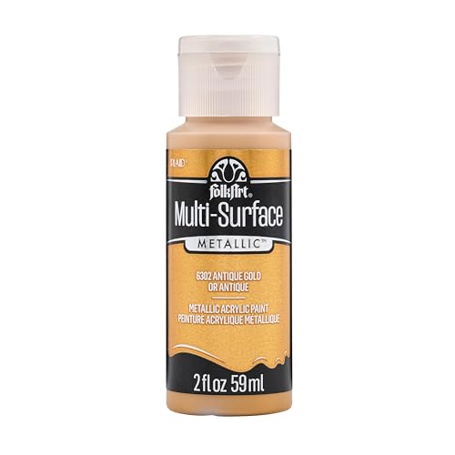 FolkArt Multi-Surface Metallic Paint in Assorted Colors (2 oz), Metallic Antique Gold - color: Metallic Antique Gold, size: 2 Fl Oz (Pack of 1)