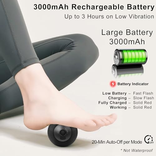 Vibrating Massage Ball with Heat, 7 Modes, Memory, Myofascial Release, Deep Tissue Muscle Recovery Ball for Trigger Point Massage - Foot, Neck, Leg, Back & Hip Flexor Release Tool (Black) - color: Black