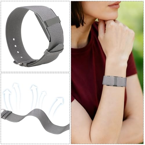 Replacement Nylon Loop for Hume Band, Soft Breathable Woven Wristband with Adjustable Metal Buckle for Hume Health Band Fitness Tracker All-Day Comfort Wear - color: grey