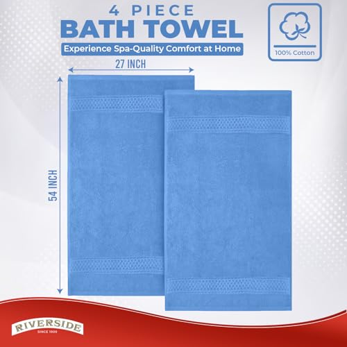 RIVERSIDE 4 Pack Luxury Large Bath Towels, 27x54 Inches, 600 GSM, M-Blue | 100% Cotton, Larger & Lightweight Towels for Shower & Bathroom, Highly Absorbent & Quick-Dry, Perfect for Daily Use - color: Electric Blue, size: Bath Towels - 4 Pack