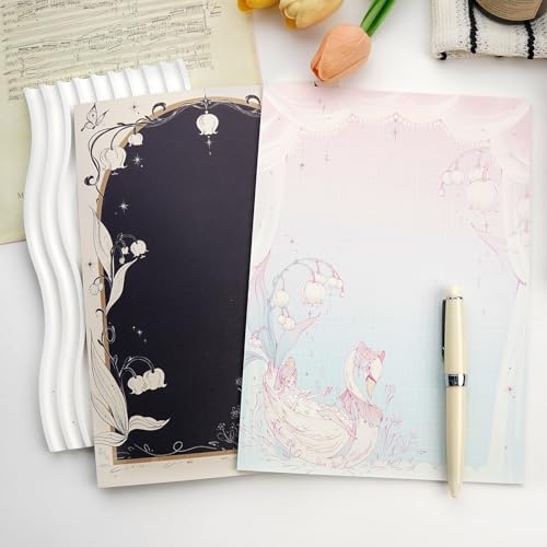 40/60 Sheets watercolor cute writing paper B5 size letter printer paper 120gsm decorative scrapbooking colored antique vintage flowers animal design Double-Sided stationery (Swan Dream) - color: Swan Dream