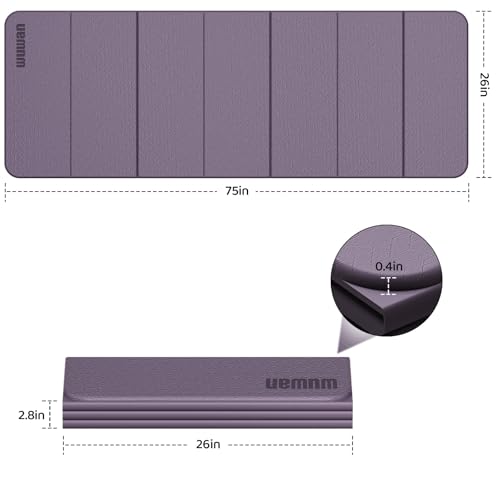 Yoga Mat Thick 10mm, Foldable Yoga Mat 75 x 26 x 0.4 Inches | Portable Workout Mat | Thick Cushioning Surface | Home Gym Exercise Mat | Pilates & Yoga Training - color: Purple
