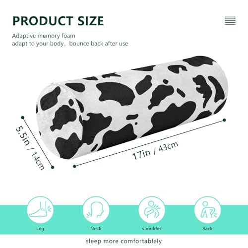 Bolster Pillow Neck Pillow Round Soft Health Memory Foam Pillows Long Cylindrical Body Pillow with Removable Cover Cute Back Yoga Cow Print White Pattern 17" x 5.5" - color: Cow Print White Pattern