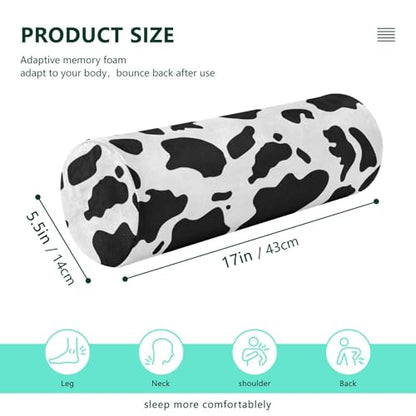 Bolster Pillow Neck Pillow Round Soft Health Memory Foam Pillows Long Cylindrical Body Pillow with Removable Cover Cute Back Yoga Cow Print White Pattern 17" x 5.5" - color: Cow Print White Pattern