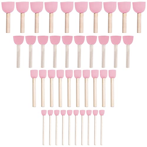 WAFJAMF 40 Pcs Round Sponges Brush Set 4 Sizes DIY Painting Tools Pink | Wooden handle craft foam applicators for acrylic, kids arts & stenciling with multiple diameter options - color: Pink