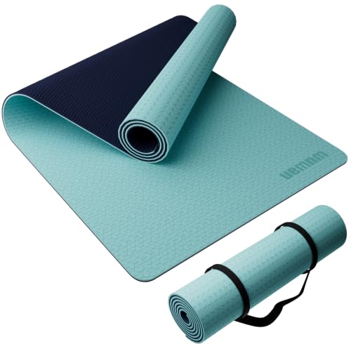 Wide Yoga Mat-80cm Extra Thick 1/3'' Fitness Exercise Mat Carry Strap - color: Blue-green & dark blue