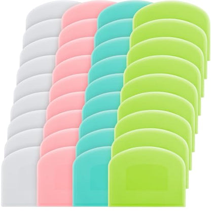 Thyle 36 Pcs Plastic Dough Scrapers Set, Flexible Bowl Scraper for Baking Bread Pizza Cake Pastry, Dough Cutter Scraper Tool for Kitchen, 4 Colors (White Pink Green Blue), 4.69 x 3.7 Inch