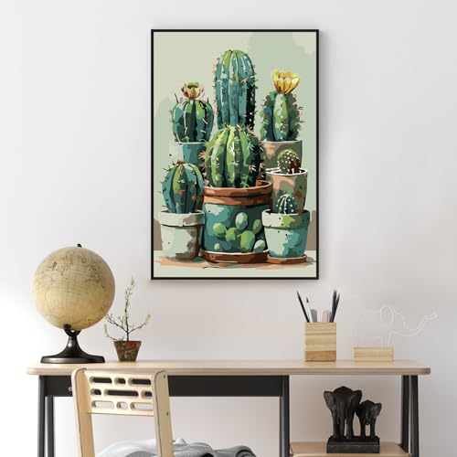 Cactus Framed Paint by Numbers Kit for Adults Beginner & Kids Ages 8-12 | With Frame Canvas 8x12 inch, DIY Acrylic Painting by Numbers Cactus Plant, Stress Relief Craft Kits, Home Wall Decor Gift - color: YOP0214, size: 8x12 Inch