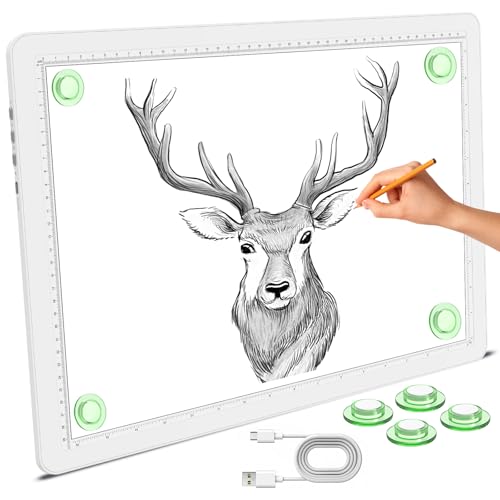 Phylosal Magnetic A3 Light Pad, Super Bright Light Box with Side Button, Diamond Art Light Board, Lightbox for Tracing and Drawing, USB Power Artcraft Light Table for Sketching, Weeding Vinyl (White) - color: White, size: A3 without Handbag