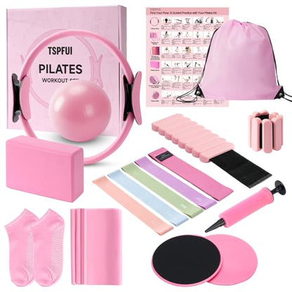 Pilates Kit with Yoga Block, Home Workout Set for Women - color: PINK PRO