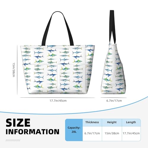 Large Beach Bag for Women Waterproof Foldable Travel Shoulder Tote Bag with Pocket for Weekender Pool Vacation - color: Fish White