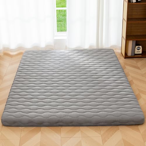 MAXYOYO Japanese Floor Futon Mattress Full Size, 3" Thicken Mattress | Sleeping Pad Foldable Roll Up Mattress, Portable Floor Mattress Pad for Adults, Guest Room, Camping, Grey - color: Grey, size: Full