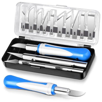 16 Pcs Craft Knife Set Exacto 3 Handles 10 Blades | High-Carbon Steel, Anti-Slip Silicone Handle, for Scrapbooking Stencil Architecture Wood Leather, Light Medium Heavy Duty