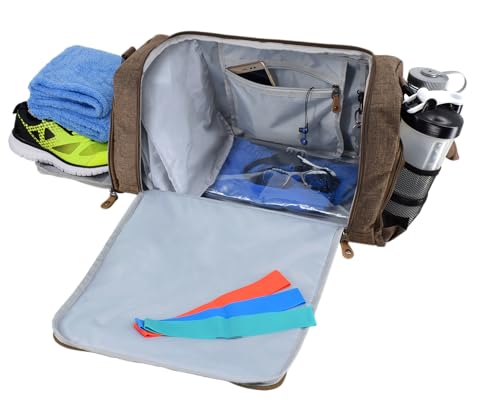 Ultimate Gym Bag 2.0: The Durable Crowdsource Designed Duffel Bag with 10 Optimal Compartments Including Water Resistant Pouch - color: Brown, size: Medium (20")