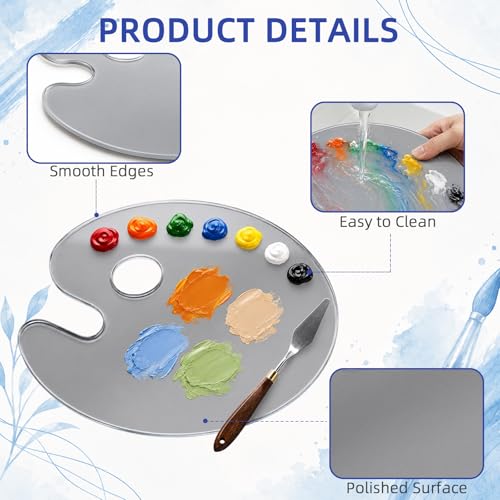 10x14 Inch Handy Oval Natural Grey Tempered Glass Palette | Durable Artist Paint Mixing Pallet for Oil, Acrylic, and Watercolor Painting