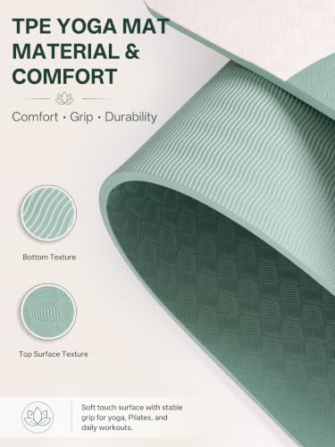 EaseUp Yoga Mat 73"x28"x0.4",10mm thick,Non Slip for Workout, Pilates - color: Green