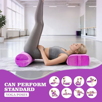JZHLLA 2 PCS Yoga Bolster Pillow Set Washable Velvet Cover Meditation Bolster with High Density Foam and Carry Handle Rectangular and Cylinder Bolsters for Restorative Yoga