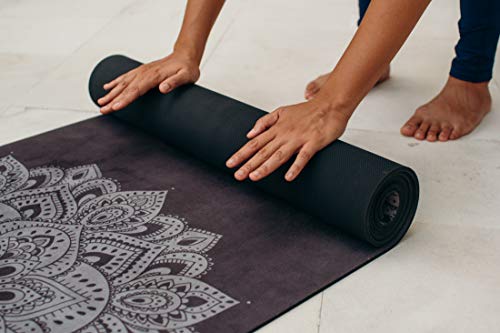 YOGA DESIGN LAB | The Combo Yoga Mat | 2-in-1 Mat+Towel | Eco Luxury | Ideal for Hot Yoga, Power, Bikram, Ashtanga, Sweat | Studio Quality | Includes Carrying Strap! - color: Mandala Black, size: 5.5mm