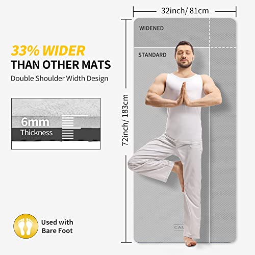 CAMBIVO Extra Wide Yoga Mat for Women and Men (72"/84"x 32"x 1/4") TPE Workout Mat, Non-slip Large Exercise Fitness Mat for Yoga, Pilates, Workout - color: Gray, size: 72" x 32" x 6mm