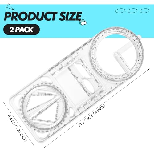 Zonon 2 Pack 360 Degree Protractor, 6 Inch Multifunctional Drawing Ruler Rotatable Mathematical Function Math Geometry Ruler Set, Large Clear Circle Protractor Drafting Tools for Engineering(Upgrade) - style: Upgrade