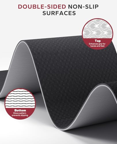 HAPBEAR Large Yoga Mat - 72"x36"x6mm (1/4 inch), Extra Wide Non-Slip Exercise Mat for Home Workout, Yoga, Pilates & Stretching, Durable, Includes Carry Bag - color: Black/Gray