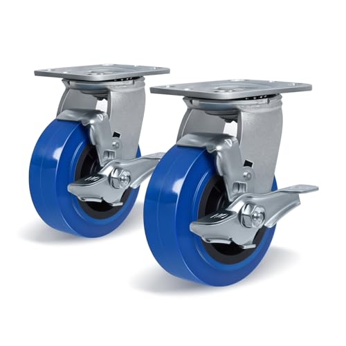 5'' X 2'' Casters, Heavy Duty Caster Wheels, Polyurethane on Polyolefin Core with Roller Bearing, Load 800lbs per Industrial Casters (2 Brake) - style: 2 Brake