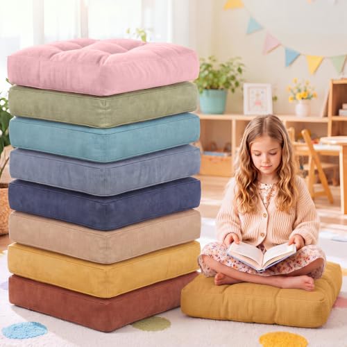 Juexica 8 Pcs Floor Cushions for Kids Floor Pillows Flexible Seating Cushions 3.5'' Extra Thick Flexible Seating Classroom Furniture Meditation Seat Pillow for Home Office(Advanced Boho Color,Square) - color: Advanced Boho Color, style: Square