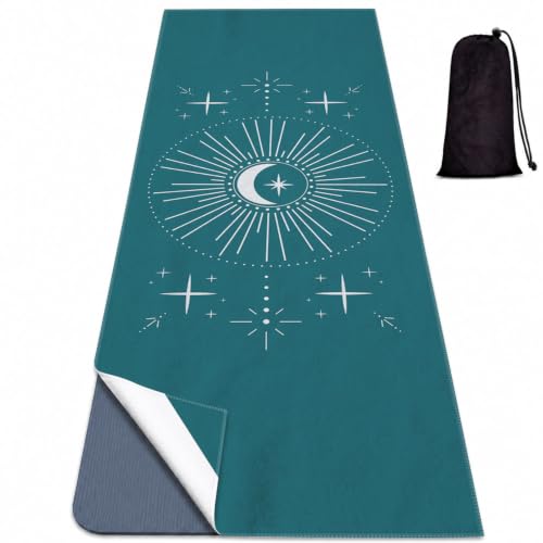 Yoga Mat Towel, Hot Yoga Non Slip with 4 Corner Pockets, 70 x 26 in | Soft Absorbent Microfiber With Four Corner Pockets, Fits Over Yoga Mats For Hot Yoga, Pilates, Gym, And Travel - color: Cyan-blue Sun-01, size: Small