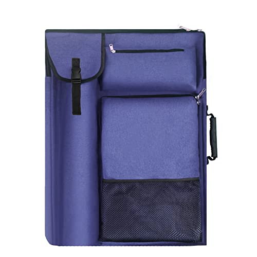 TreochtFUN Art Bags for Supplies Portfolio Case 19 X 25.5 in Artist Folder | for Storage A2 Canvas Board A3 Sketchbook - Carrying Artwork with Backpack & Tote-handle - color: Navy Blue