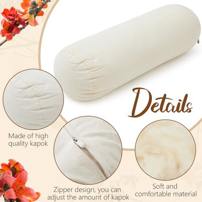 Leinuosen Organic Kapok Orthopedic Roll Pillow 16"x6" – Neck, Back, Knee & Leg Support Bolster – Cervical & Lumbar Roll for Pain Relief, Spinal Alignment – Natural Filling, Adjustable for Bed & Travel - size: 16" X 6"