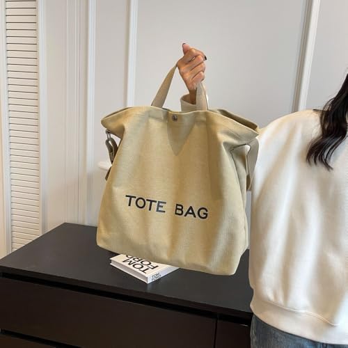 Canvas Retro Tote Bag - Large Capacity Commuter Handbag and Shoulder Bag - color: Khaki