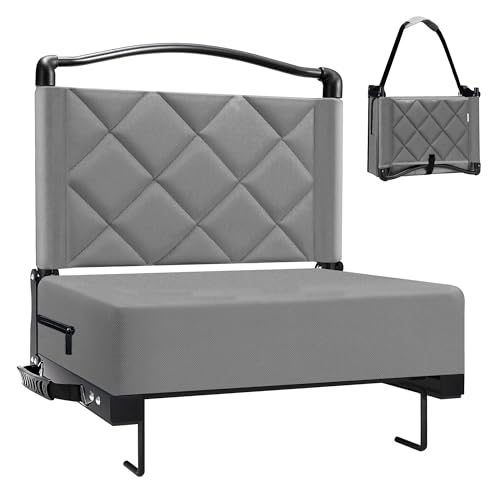 Stadium Seats with Back Support Cushion, Folding Stadium Seats for Bleachers Hold up 400lbs, Wide Bleacher Seat with Shoulder Strap & Handle Comfort for Sports Events (Gray, 1pcs) - color: Without Pocket-grey, size: 1pcs