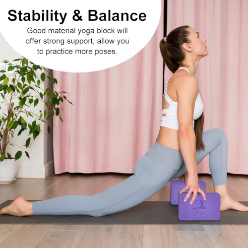 2 Yoga Block and 2 Yoga Strap Set,Non-slip EVA Foam Blocks, High Density Yoga Bricks with 6ft Strap, Supportive Latex-Free Yoga Block Accessories for Pilates - color: Purple B